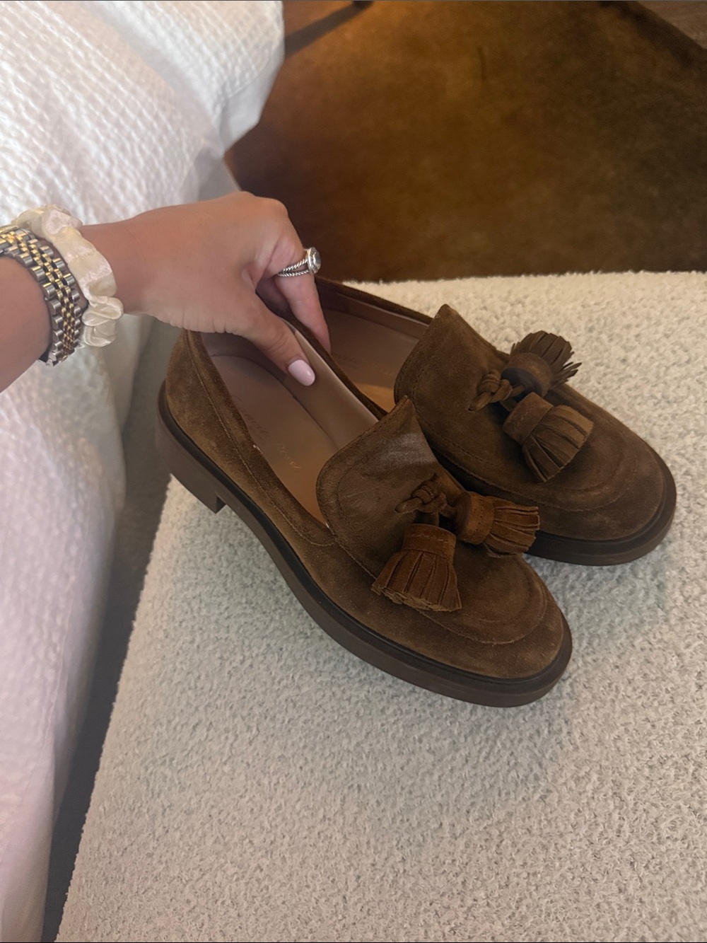 Gianvito Rossi Brown Suede Tassel Loafers